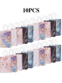 4/10/16/20 件带手柄的牛皮纸礼品袋，包括大理石图案，适用于婚礼、洗礼、新娘送礼会、生日、商务购物、派对礼品、毕业季 - 彩色纸袋礼物，适合情人节、感恩节、新年、圣诞节和其他节日主题 - 多色 - 查看 10