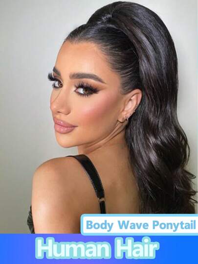 抽绳马尾辫接发 长身波浪自然黑色马尾辫接发 女士真人发马尾辫接发夹 日常使用马尾辫假发