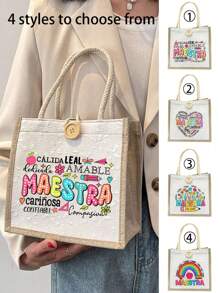 Bolso de tela con estampadoíris, bolso de lino, esencial de viaje, bolso de gran capacidad, bolso de compras con estampado de letras, regalo para mujeres, regalo para el Día - Multicolor 4 - Ver 9