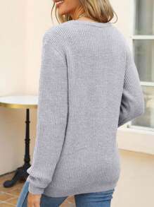 Women's Love Heart Pullover Sweater Long Sleeve Crewneck Sweater Oversized Knit Sweater Valentine's Day Sweater - Grey - View 2