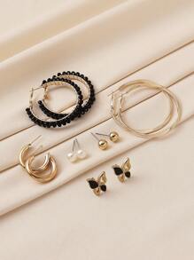 6 Cặp bông tai tròn hình trái tim pha lê ngọc trai thanh lịch dành cho nữ, quả bóng, con bướm, thích hợp cho tín đồ thời trang, hẹn hò, câu lạc bộ, đeo hàng ngày - Nhiều màu - Xem 11