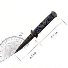 Survival Camping Knife, Dragon Engrave Handle, Blue/Red Style, With Pocket Clip Good For Outdoor And Collection Knives,Back To School,School Supplies