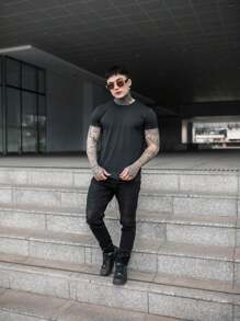 Men's Slim Fit 100% Cotton O-Neck T-Shirt - Christmas - New Year's Eve - Beach - Vacation - Black - View 3