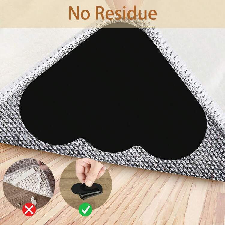 4/8/12PCS Rug Stickers,Rug Gripper,Rug Tape, Washable Reusable Tape For Area Rugs,Double Sided Carpet Tape Stickers,Anti Slip Grippers Rug Grip,Keep Area Rugs Corners From Curling And Bunching, Applicable For Hardwood Floors And Tile, For Kitchen/Bedroom/Door Mat - Black - View 4