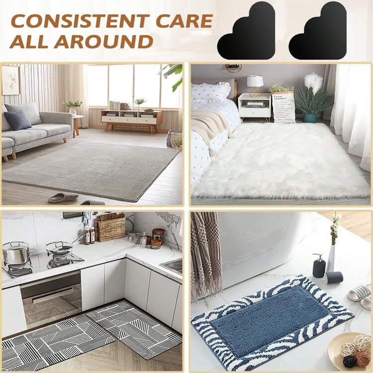 4/8/12PCS Rug Stickers,Rug Gripper,Rug Tape, Washable Reusable Tape For Area Rugs,Double Sided Carpet Tape Stickers,Anti Slip Grippers Rug Grip,Keep Area Rugs Corners From Curling And Bunching, Applicable For Hardwood Floors And Tile, For Kitchen/Bedroom/Door Mat - Black - View 7