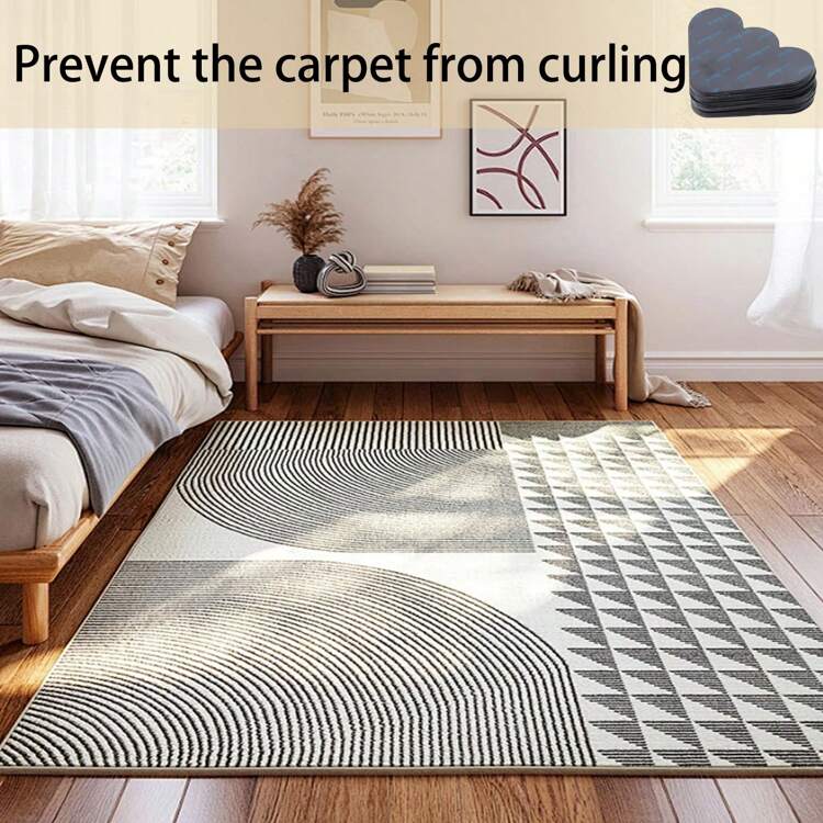 4/8/12PCS Rug Stickers,Rug Gripper,Rug Tape, Washable Reusable Tape For Area Rugs,Double Sided Carpet Tape Stickers,Anti Slip Grippers Rug Grip,Keep Area Rugs Corners From Curling And Bunching, Applicable For Hardwood Floors And Tile, For Kitchen/Bedroom/Door Mat - Black - View 11