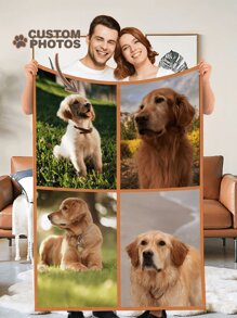 1pc Customized Photo Blanket, Personalized Photo & Text Blanket, Photo Collage Blanket, Customized Dog Blanket, Personalized Dog Blanket, Personalized Throw Blanket, Dog Photo Blanket, Patchwork Blanket, Suitable For Office, Best Friend Photo Blanket - 4 Photos - View 3
