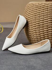 Women Flat Solid Pointed Toe Slip-On Loafers, Comfortable Dress Casual Work Office Shoes For All Season