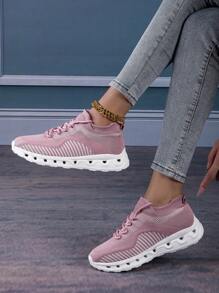 Nuevos tenis tipo calcetín livianos y deslizantes, con suela suave y elástica, para uso deportivo y casual al aire libre, adecuados para primavera y otoño - Rosa - Ver 1