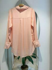 Women's Long Sleeve Button Down Shirt - Salmon - View 2