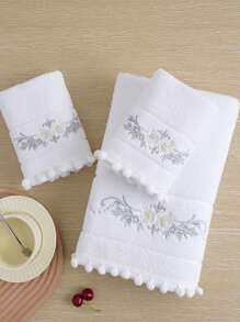QIBHI 1/2/3件装刺绣蕾丝浴巾或面巾，精致刺绣情侣洗脸巾/浴巾，吸水性强且柔软，家居装饰，返校季适用，美容院家用浴室淋浴毛巾，酒店运动用品，家居必备，毛巾，护肤浴巾 - 白色 - 查看 6