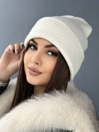 1 pezzo di berretto a maglia a doppio strato, caldo, di colore unito, adatto per uomo e donna, per primavera, autunno e inverno, per coppie