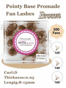 ARTSTAR 500 Fans Curvature D Brown Color Premade Fans Lashes 12D/14D/16D Loose Fans Eyelash Extension 0.05mm Handmade Long Piont Stem 500 Fans False Eyelashes