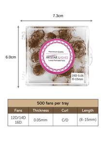 ARTSTAR 500 Fans Curvature D Brown Color Premade Fans Lashes 12D/14D/16D Loose Fans Eyelash Extension 0.05mm Handmade Long Piont Stem 500 Fans False Eyelashes
