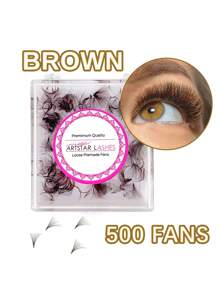 ARTSTAR 500 Fans Curvature D Brown Color Premade Fans Lashes 12D/14D/16D Loose Fans Eyelash Extension 0.05mm Handmade Long Piont Stem 500 Fans False Eyelashes