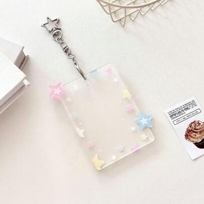 Ins Style Korean PVC 3" Transparent Star Shaped Card Holder, Minimalist Fashion Idol Photo Storage Card Case For Women & Girls Back To School
