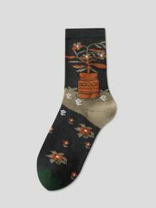 5 Pairs Women's Vintage Artistic Floral Patterned Fashionable Mid-Calf Socks, Suitable For All Seasons - Multicolor - View 4