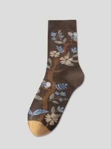 5 Pairs Women's Vintage Artistic Floral Patterned Fashionable Mid-Calf Socks, Suitable For All Seasons - Multicolor - View 7