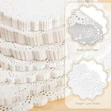100pcs White Paper Lace Placemats, Decorative Disposable Placemats, Suitable For Desserts, Fried Foods, Wedding Tableware Decor, Cake Packaging - Round/Oval/Rectangular/Heart Shaped - White - View 3