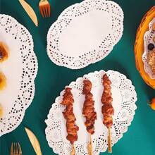100pcs White Paper Lace Placemats, Decorative Disposable Placemats, Suitable For Desserts, Fried Foods, Wedding Tableware Decor, Cake Packaging - Round/Oval/Rectangular/Heart Shaped - White - View 9