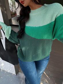 Ombre Green Crew Neck Casual Sweater