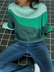Ombre Green Crew Neck Casual Sweater