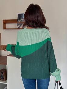 Ombre Green Crew Neck Casual Sweater