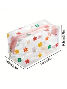 1pc Transparent PVC Pencil Case, Large Capacity Multi-Purpose Bag, Colorful Floral Design, Portable Zipper Storage Pouch For Makeup, Stationery & Accessories,Pencil Pouch,School Bag