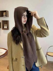 1 件女士连帽围巾拉法帽，针织披肩颈部保暖，适合冬季，适合日常穿着秋季装饰