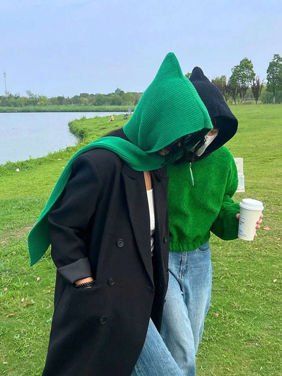 1 件女士连帽围巾拉法帽，针织披肩颈部保暖，适合冬季，适合日常穿着秋季装饰