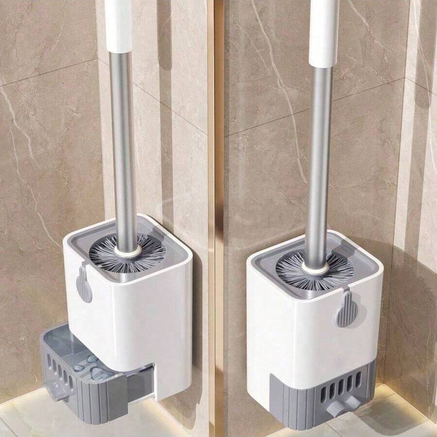壁挂式马桶刷无盲区清洁厕所卫生间家用清洁刷带沥水盘套装 - 淺灰色 - 查看 1