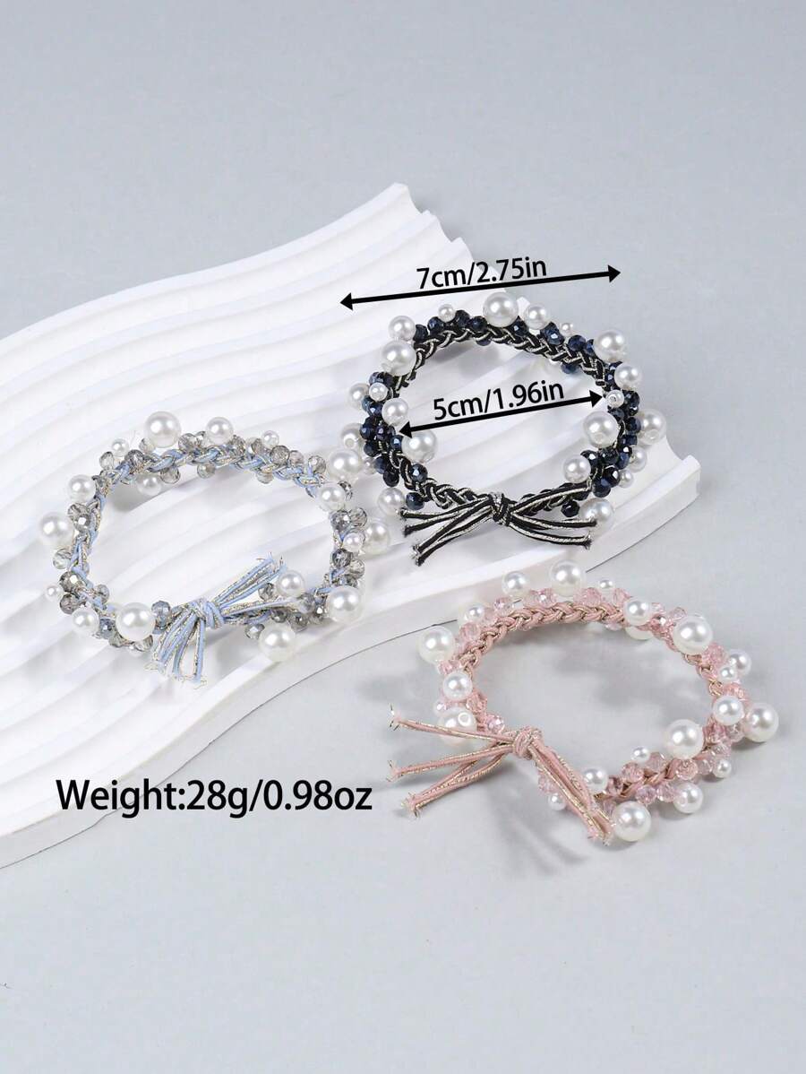 3/8 chiếc dây buộc tóc tết đính ngọc trai thời trang thanh lịch - Nhiều màu - Xem 1
