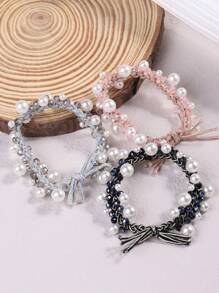 3/8 chiếc dây buộc tóc tết đính ngọc trai thời trang thanh lịch - Nhiều màu - Xem 2