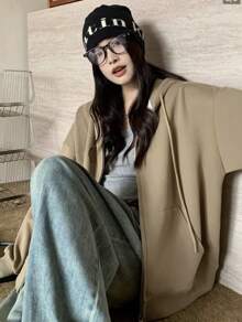 Women's Zippered Sweatshirt - 卡其色 - 查看 2