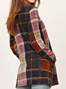 Boho Vintage 90's Plaid Stripe Tie Dye  Elbow Patch 60's Classic Slouch Cardigan With Pocket - 粉色 - 查看 3