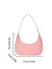 1pc Kids Nylon Basic Shoulder Bag, Minimalist Sling Bag, Solid Color Zipper Underarm Bag, Crossbody Bag Suitable For College Students/Girls/Teenagers, Holiday/Vacation, University/College Classroom - Pink - View 3