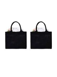 1/2/3/4/5/6/8pcs/SetBlack Linen Handbag Tote, Can Be Diy Designed To Stimulate Imagination, Simple And Elegant, Personalized Bridesmaid Wedding Gift Bag, Makeup Bag, Travel Simple Storage Bag, Solid Color Cosmetics Wallet, Large Capacity Travel Makeup Bag