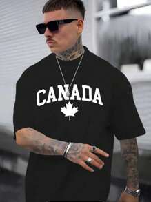 Men's Canada Print Cotton T-Shirt Premium Unisex Shirt - màu đen - Xem 1