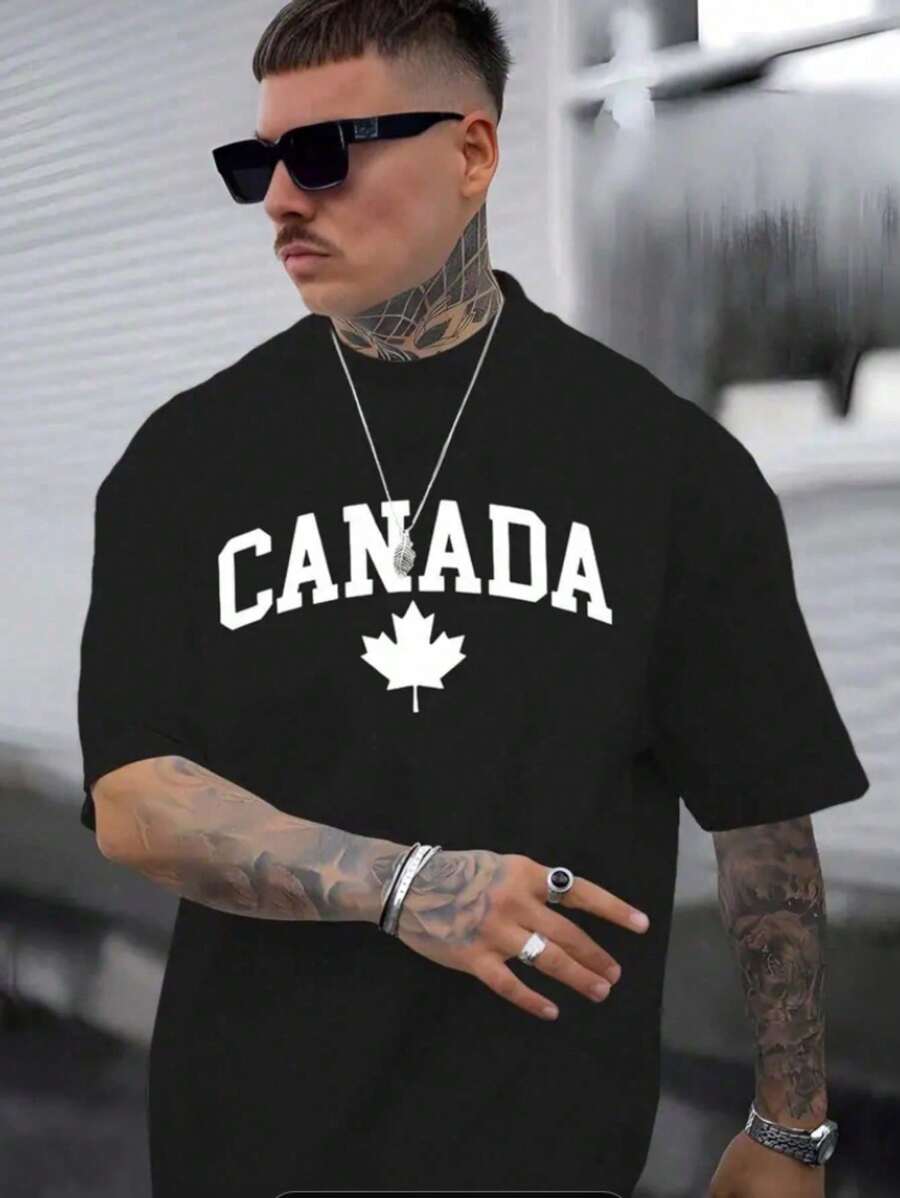 Men's Canada Print Cotton T-Shirt Premium Unisex Shirt - màu đen - Xem 1