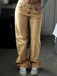 Women's Casual Straight-Leg Jeans, Versatile Suitable For All Seasons - Khaki - View 5