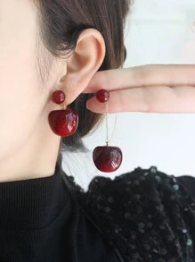 1 件复古风格樱桃吊坠流苏耳环，长款红樱桃甜美节日礼物，适合女性 - 車厘子紅色 - 查看 12