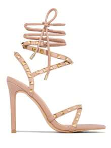 Mini Glam Shoes Women's Strappy Heeled Sandals With Decorative Studs, Fashion, Glamour, Stiletto Heel, Elegant - 卡其色 - 查看 2