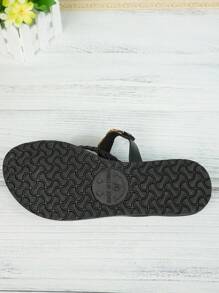 Women's Bohemian Metal Buckle Slip-On Slide Flat Sandals, Versatile Beach Slip-On, Summer New Vintage Style, Braided Strap