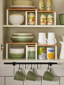 SONGMICS Kitchen Organizer, Set Of 4 Kitchen Shelves, For Cabinet Storage, Stackable, Expandable, Metal And Engineered Wood, White And Natural - Beige - View 2