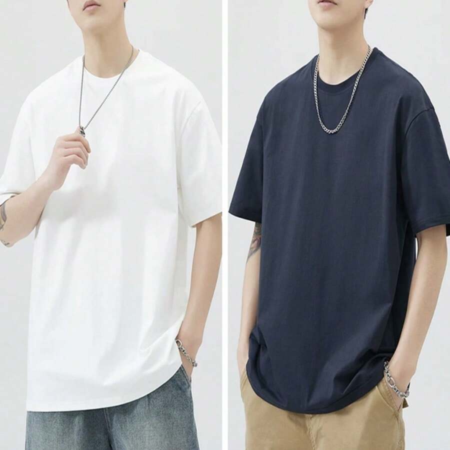 Basic T-Shirt Promotion Round Neck Men's Clothing Blouses Peruvian Print Basic Original - Xanh đậm - Xem 1