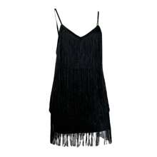 Women Sequined Fringe Evening Dress Elegant V-Neck Sleeveless Backless Ball Gown For Cocktail Wedding Party - 黑色 - 查看 2