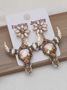 1 Đôi bông tai hình đầu bò cho nữ - Kiểu dáng Gothic phương Tây cổ điển Boho với chi tiết sừng và thủy tinh, trang sức thời trang nổi bật cho đeo hàng ngày, ngày lễ, lễ hội (Nhiều màu) - đầu bò - Xem 17