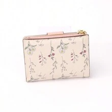 Casual Leaf Design Metal Button Trifold Wallet Pink Gifts For Women Wallet Purse Wallet Small Wallet - 粉色 - 查看 4