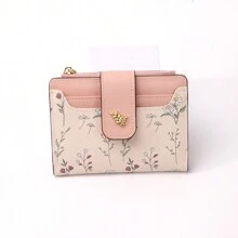 Casual Leaf Design Metal Button Trifold Wallet Pink Gifts For Women Wallet Purse Wallet Small Wallet - 粉色 - 查看 3