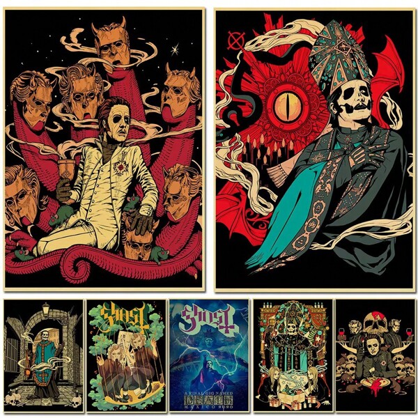 1pc Wall Arts Posters Frameless Rock 'n' Roll Ghost Band Classic Music Vintage Poster Vintage Art Print Poster Home Bar Cafe Art Decor Mural Pop, Canvas Gifts Birthday Graduation